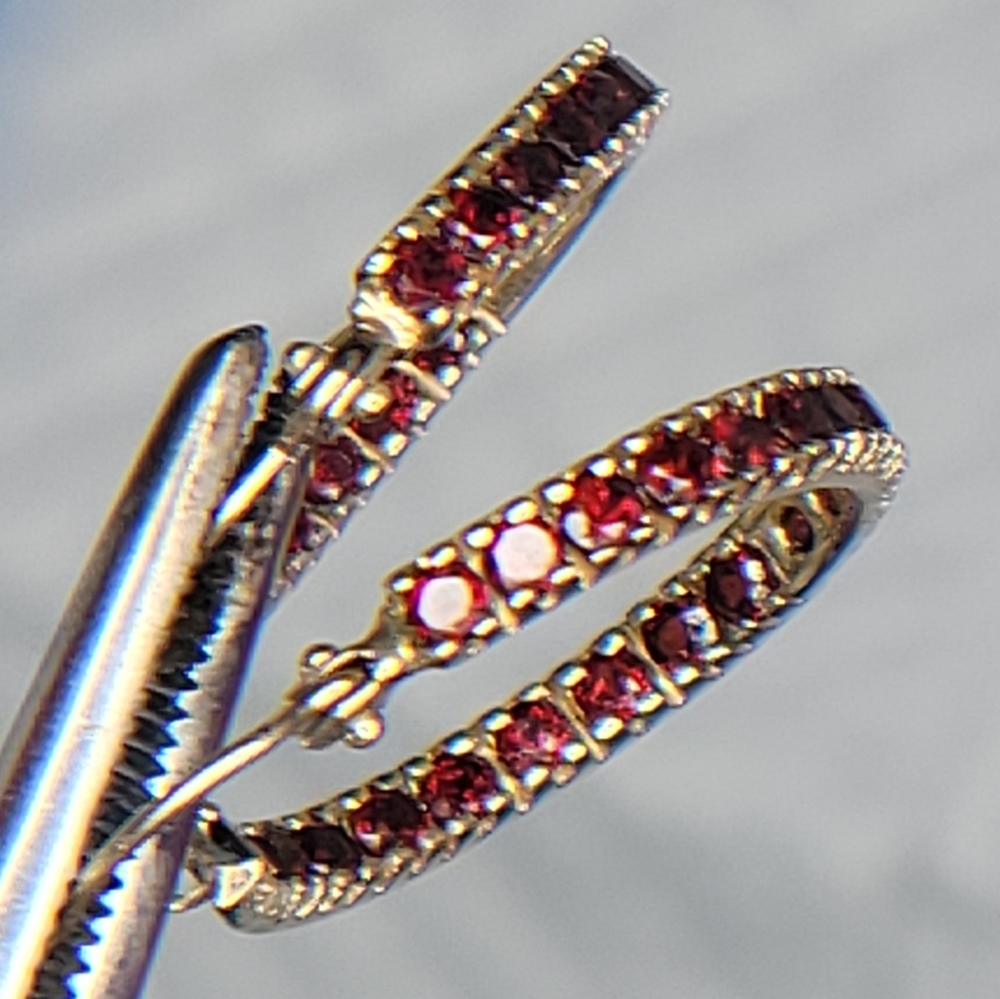 Garnet hoop earring pair custom made